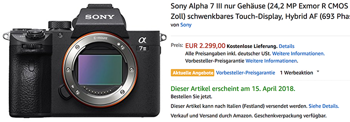 sony a7iii price in dollars