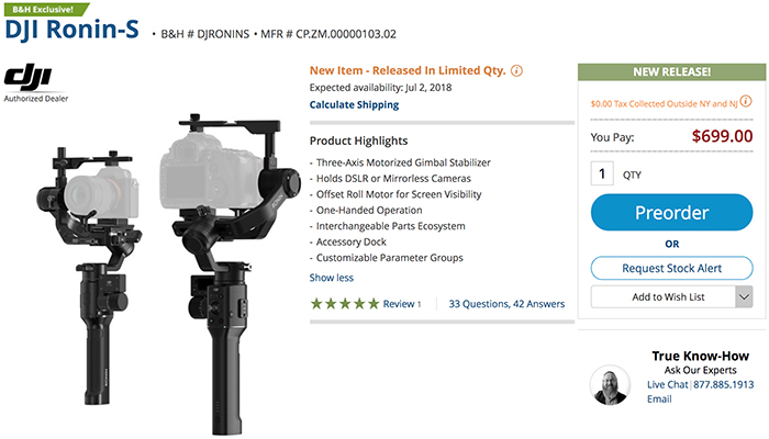 dji ronin s dimensions