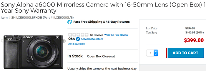 sony a6000 open box