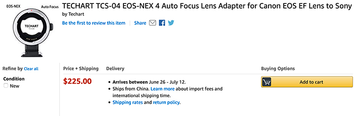 Just announced: New Techart TCS-04 Canon EF to Sony E-mount