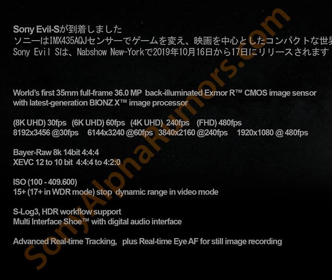 SR4) First serious Sony A7sIII specs: 4k60p and HDR video