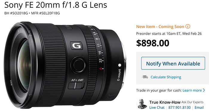 Sony 20mm f/1.8 FE G lens officially announced! – sonyalpharumors