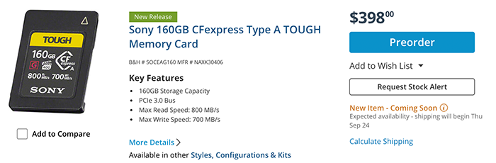 Press text: Sony Announces World's First CFexpress Type A Memory