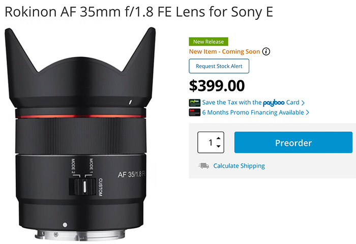 Samyang AF 35mm f/1.8 FE Lens for Sony E