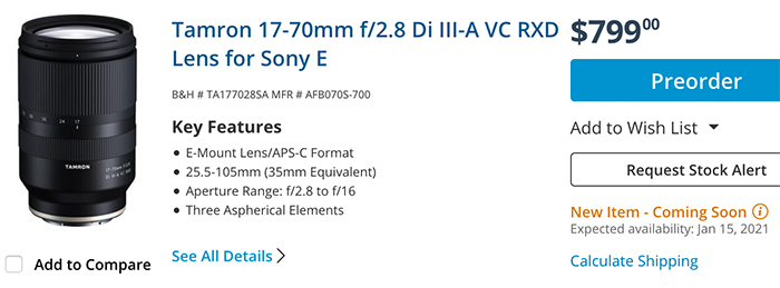 Tamron announces 17-70mm F2.8 Di III-A VC RXD for Sony E Mount