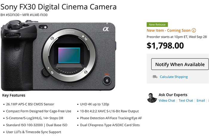 New Sony FX30 specs: 26Mp APS-C sensor, same FX3 interface and similar  video specs – sonyalpharumors