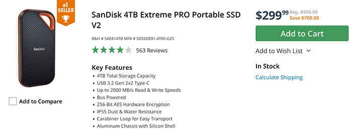 SanDisk Extreme PRO Portable V2 - SSD - 4 TB - USB 3.2 Gen 2x2 -  SDSSDE81-4T00-G25 - External Hard Drives 