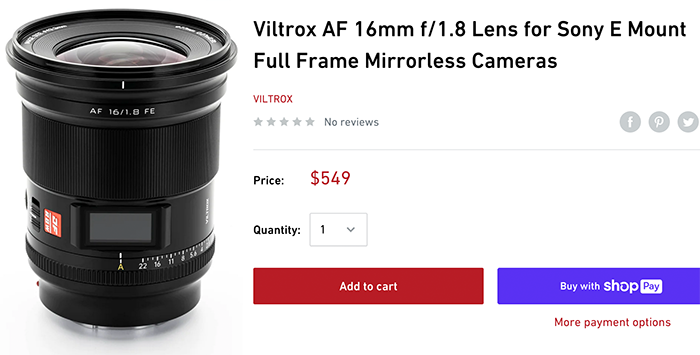 Viltrox AF 16mm f/1.8 lens for Sony E-mount officially released - Photo  Rumors