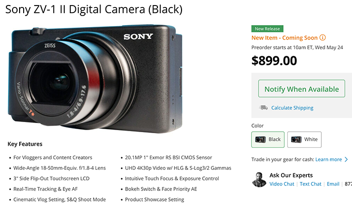 Sony ZV-1 II Digital Camera (Black)