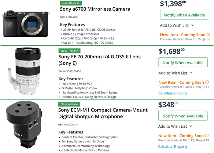 Anunciado oficialmente: nueva Sony A6700 y lente GII de 70-200 mm y nuevo Sony Mic