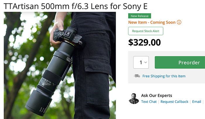 New TTArtisan 500mm f/6.3 Lens for Sony costs $329 only