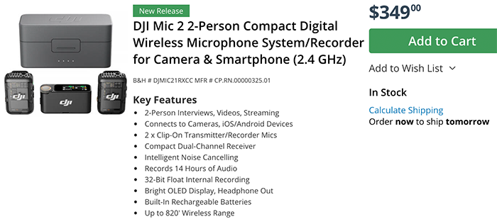 DJI Mic Compact Digital Wireless Microphone Ultimate System/Recorder for  Camera & Smartphone (2.4 GHz)